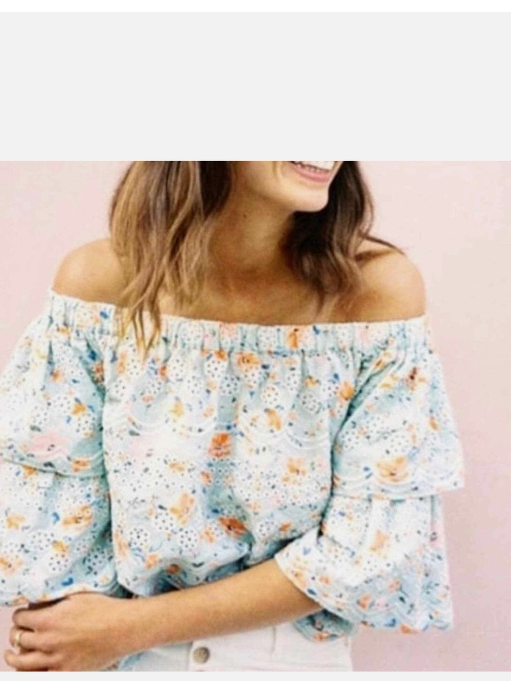 Anthropologie Laia Blouse Women's Eyelet Ruffle Butterfly Sleeve Floral